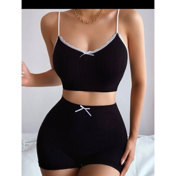 LUXE Sexy Seamless Loungewear Set - BLACK - Picture 6 of 8